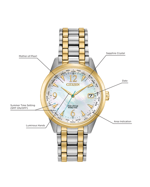 Citizen World Time Ladies Eco Drive White Dial Watch CITIZEN
